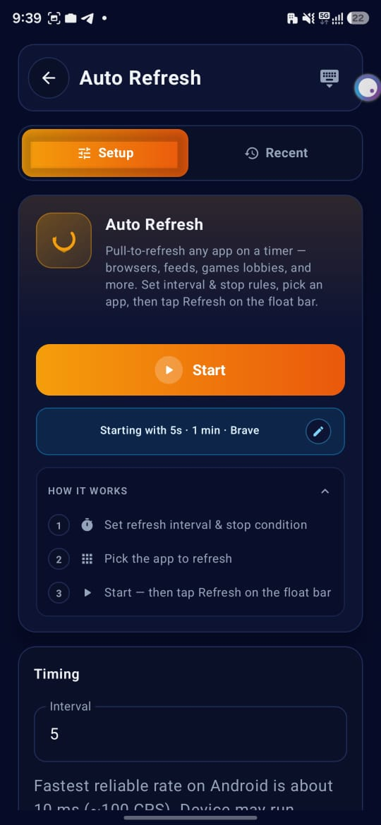 Auto Refresh Setup screen